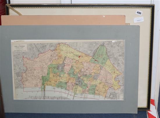Downes - A Victorian coloured map - Hundred of Calehill Chart and Longbridge, a later map City of London and one other,